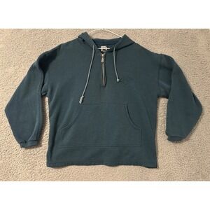 Vintage IOU Quarter Zip Green Hoodie Mens Medium Sweatshirt Logo Fleece Medium
